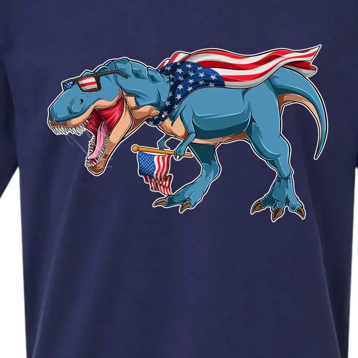 Fourth of July USA American T-Rex Sueded Cloud Jersey T-Shirt