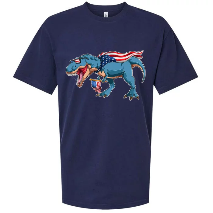 Fourth of July USA American T-Rex Sueded Cloud Jersey T-Shirt