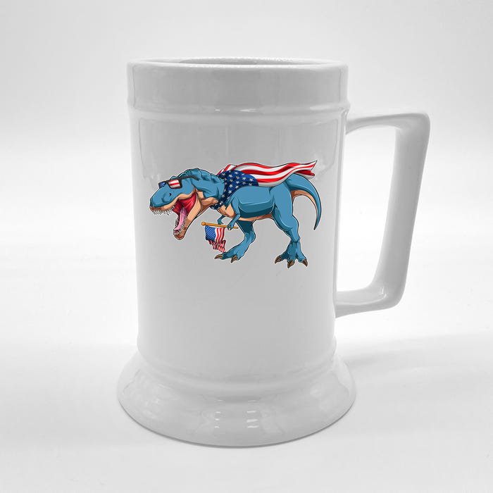 Fourth of July USA American T-Rex Front & Back Beer Stein