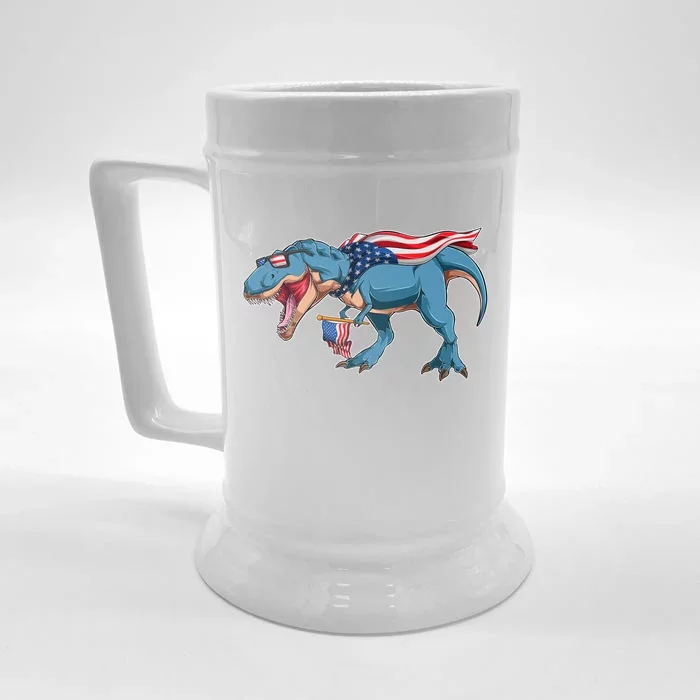 Fourth of July USA American T-Rex Front & Back Beer Stein