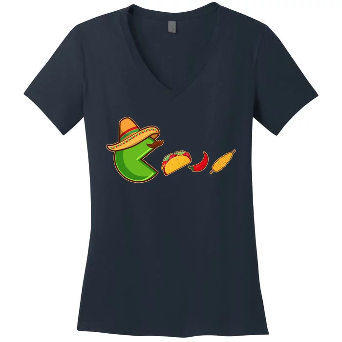 Funny Oldschool Video Game Cinco De Mayo Women's V-Neck T-Shirt