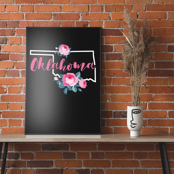 Floral Oklahoma Vintage Rose Pink Flower Us Map Home State Poster