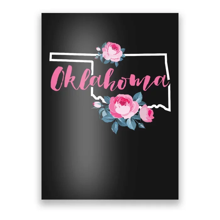 Floral Oklahoma Vintage Rose Pink Flower Us Map Home State Poster