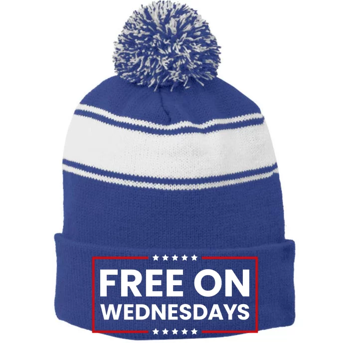 Free On Wednesdays Funny Biden Saying Stripe Pom Pom Beanie