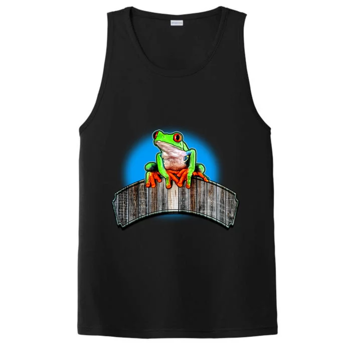 Frog On Wood Panel Performance Tank