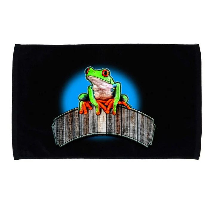 Frog On Wood Panel Microfiber Hand Towel