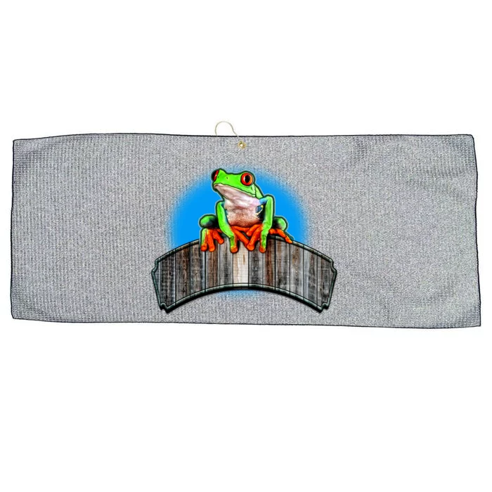 Frog On Wood Panel Large Microfiber Waffle Golf Towel