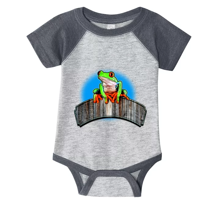 Frog On Wood Panel Infant Baby Jersey Bodysuit