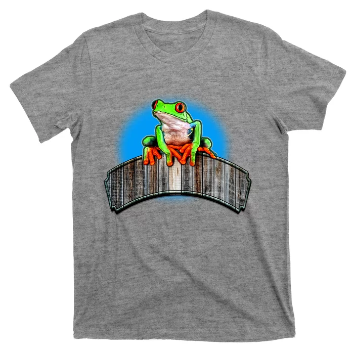 Frog On Wood Panel T-Shirt