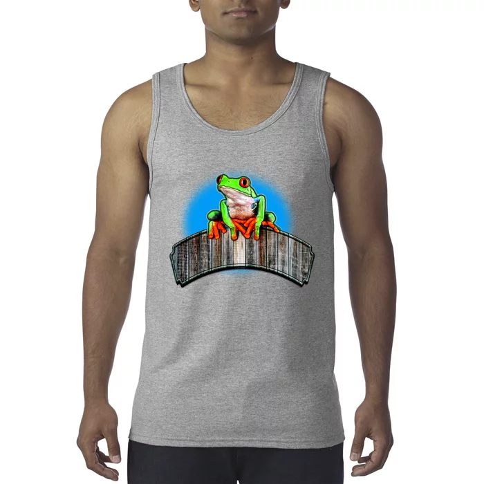 Frog On Wood Panel Tank Top