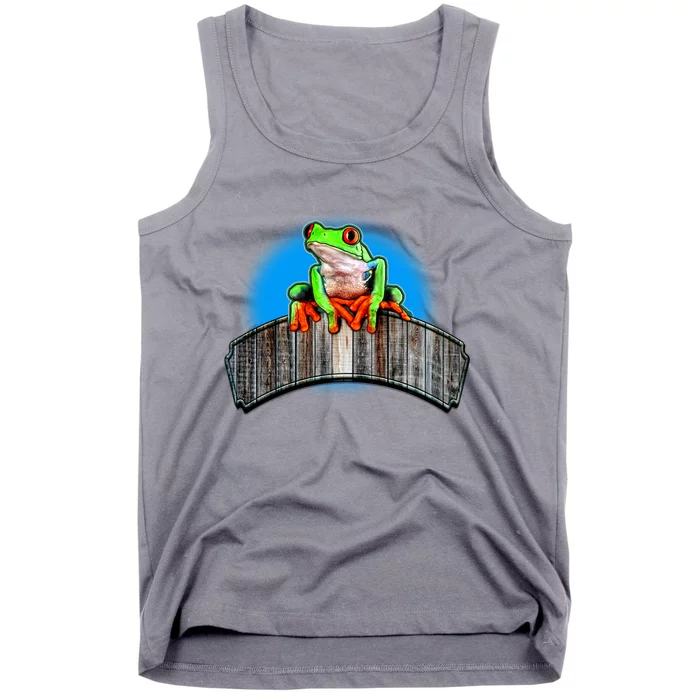 Frog On Wood Panel Tank Top