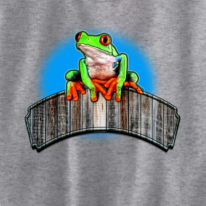 Frog On Wood Panel Kids Sweatshirt