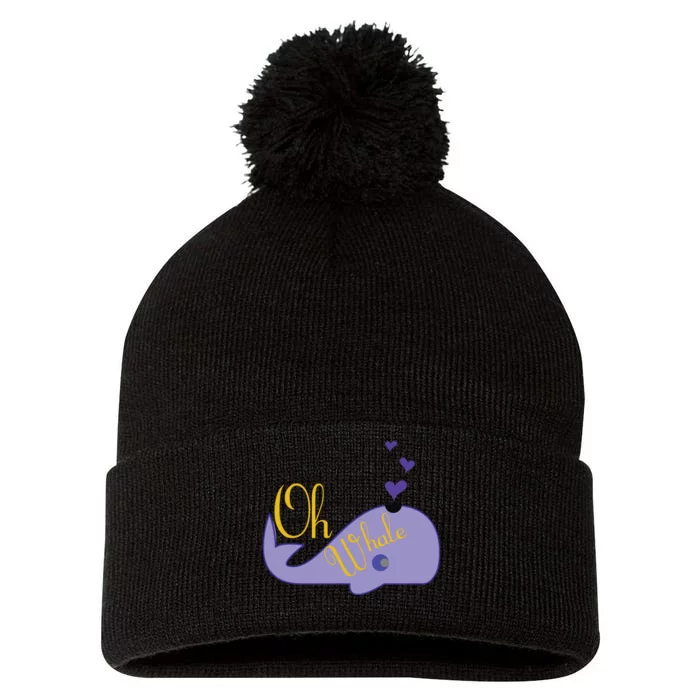 Funny Oh Whale For Marine Mammal Lovers Purple Pom Pom 12in Knit Beanie