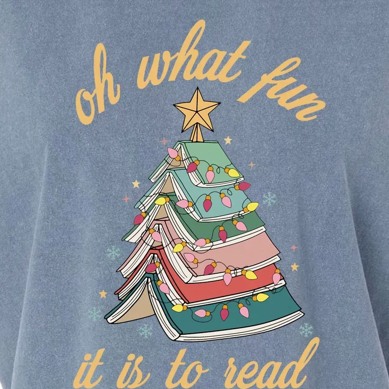 Funny Oh What Fun It Is To Read Book Tree Merry Christmas Garment-Dyed Women's Muscle Tee