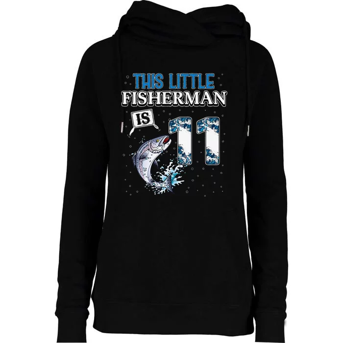 Fishing Party 11 Year Old Birthday Fisherman 11th Fisher Womens Funnel Neck Pullover Hood