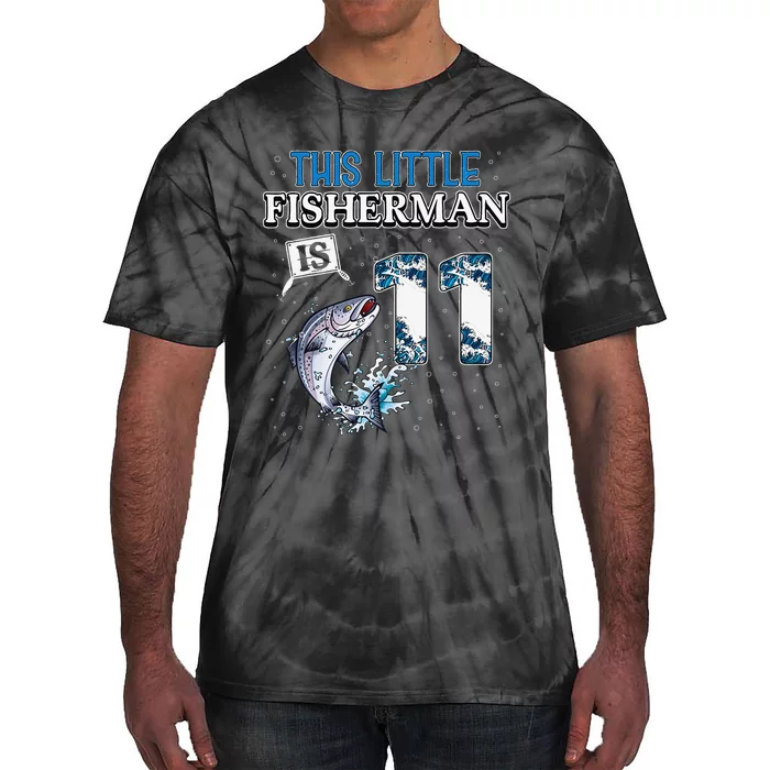 Fishing Party 11 Year Old Birthday Fisherman 11th Fisher Tie-Dye T-Shirt