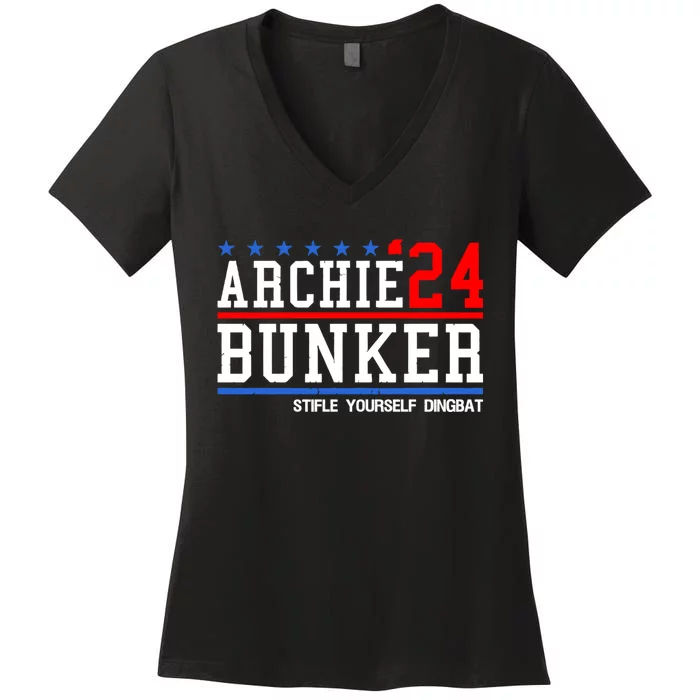 Funny President 2024 Stifle Yourself Dingbat Archie Bunker 24 For President 2024 Women's V-Neck T-Shirt