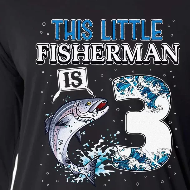 Fishing Party 3 Year Old Birthday Fisherman 3rd Fisher Cooling Performance Long Sleeve Crew