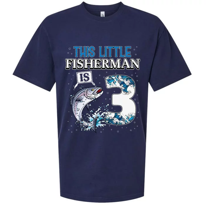 Fishing Party 3 Year Old Birthday Fisherman 3rd Fisher Sueded Cloud Jersey T-Shirt