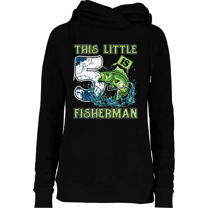 Fishing Party 5 Year Old Birthday Fisherman 5th Fisher Gift Womens Funnel Neck Pullover Hood