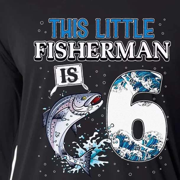 Fishing Party 6 Year Old Birthday Fisherman 6th Fisher Cooling Performance Long Sleeve Crew