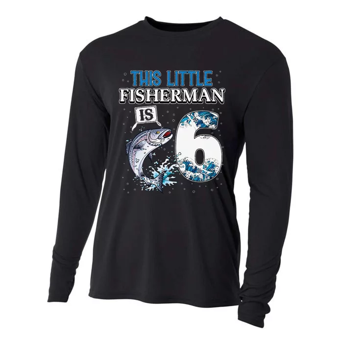 Fishing Party 6 Year Old Birthday Fisherman 6th Fisher Cooling Performance Long Sleeve Crew