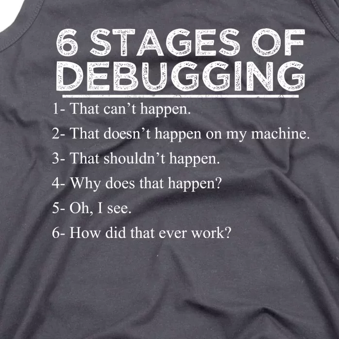 Funny Programmer 6 Stages Of Debugging Tank Top