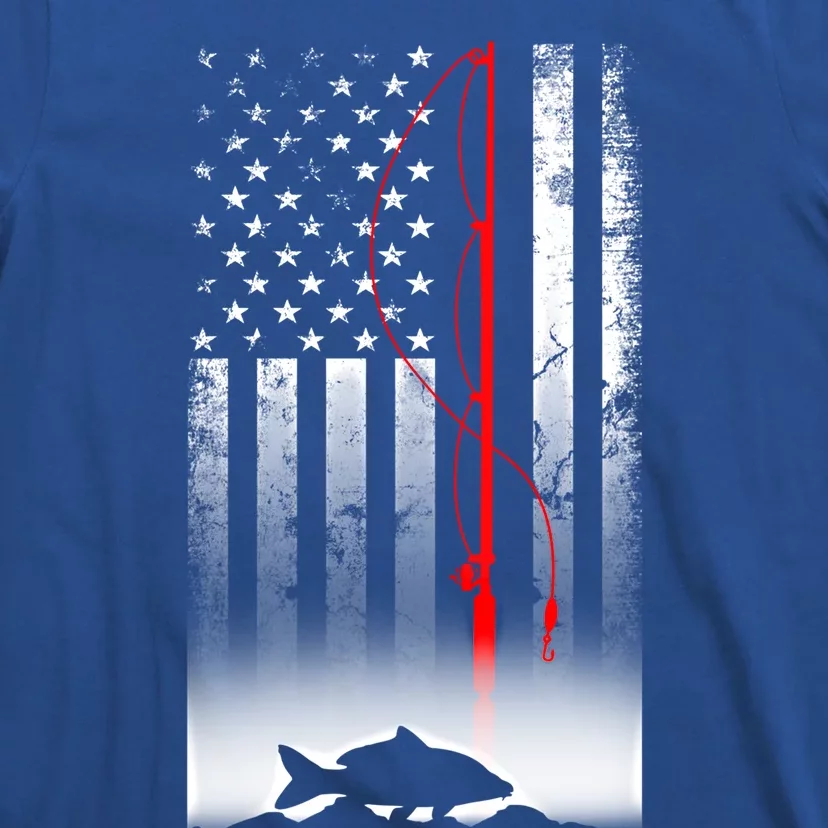 Fishing Pole American Flag Gift For Patriotic Fisher Gift T-Shirt