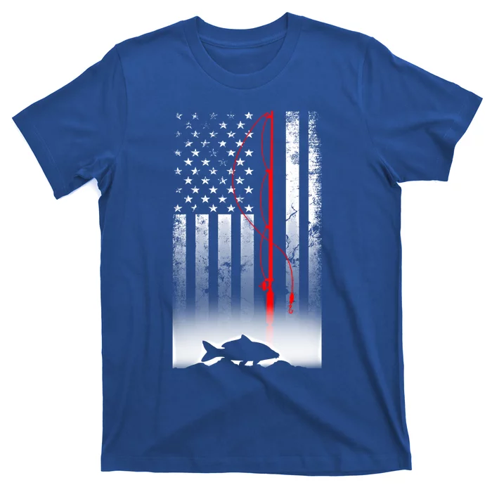 Fishing Pole American Flag Gift For Patriotic Fisher Gift T-Shirt