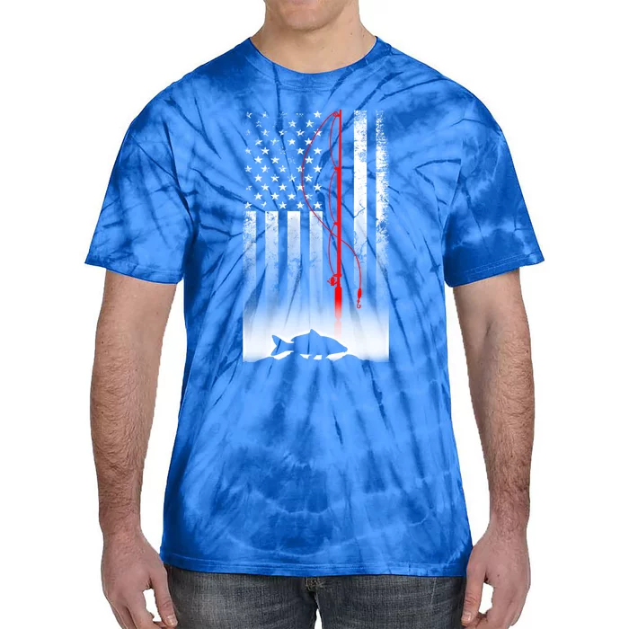 Fishing Pole American Flag Gift For Patriotic Fisher Gift Tie-Dye T-Shirt