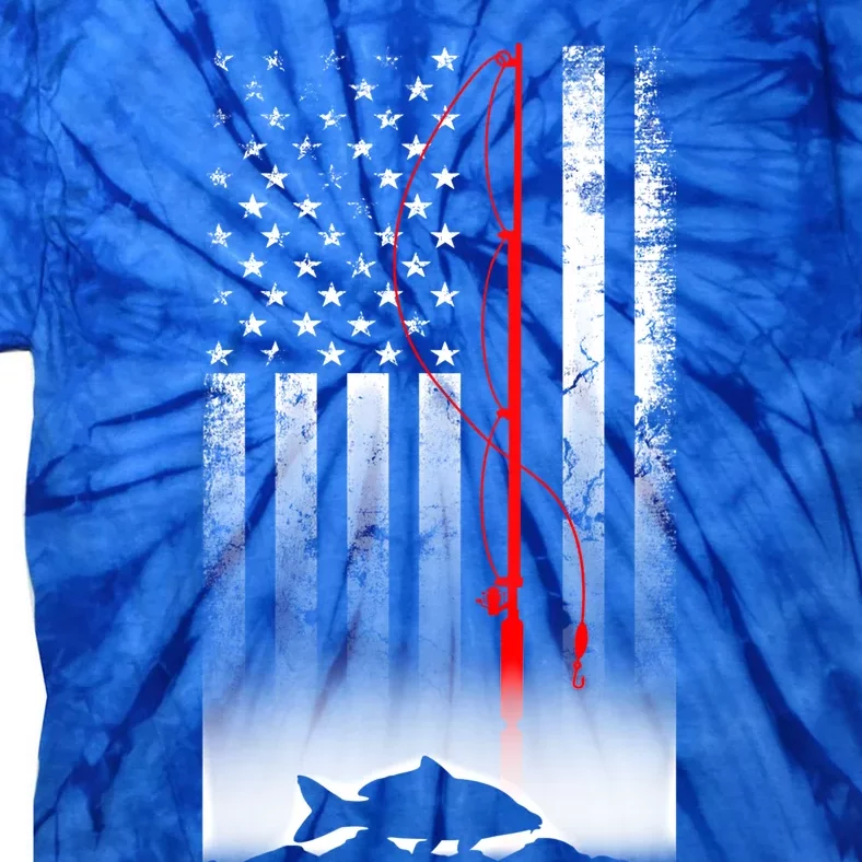 Fishing Pole American Flag Gift For Patriotic Fisher Gift Tie-Dye T-Shirt