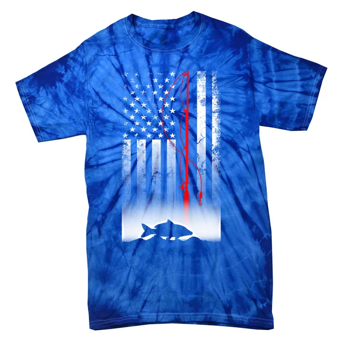 Fishing Pole American Flag Gift For Patriotic Fisher Gift Tie-Dye T-Shirt