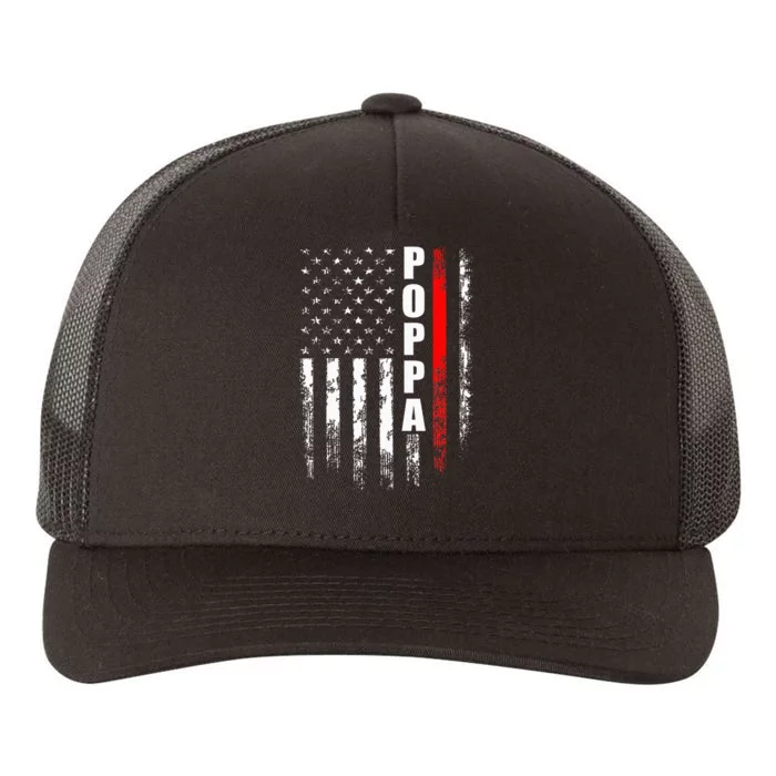 Firefighter Poppa American Flag Father's Day Yupoong Adult 5-Panel Trucker Hat