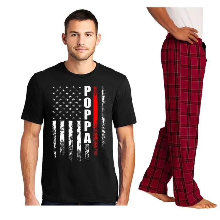 Firefighter Poppa American Flag Father's Day Pajama Set