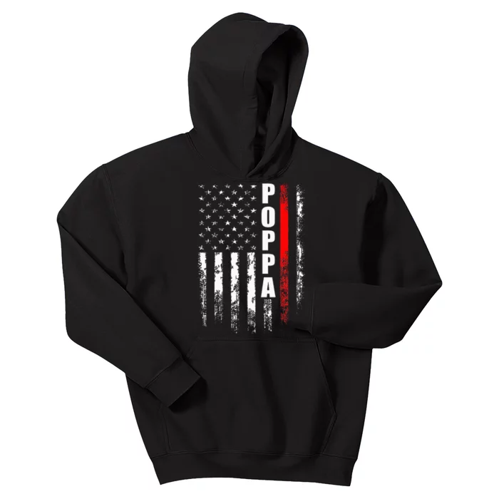 Firefighter Poppa American Flag Father's Day Kids Hoodie