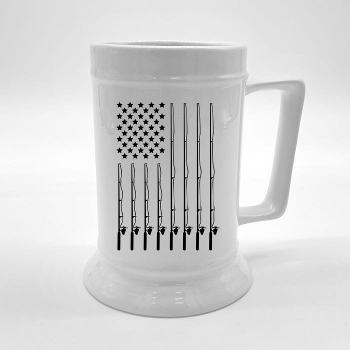 Fishing Pole American Flag Patriotic Outdoors Gift Front & Back Beer Stein