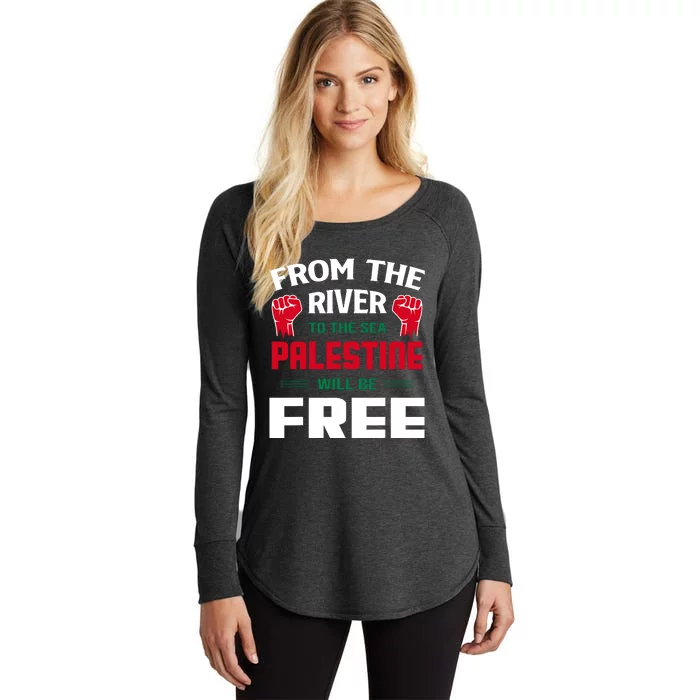 Free Palestine Arabic Support Palestine And Keffiyeh Palesti Women's Perfect Tri Tunic Long Sleeve Shirt