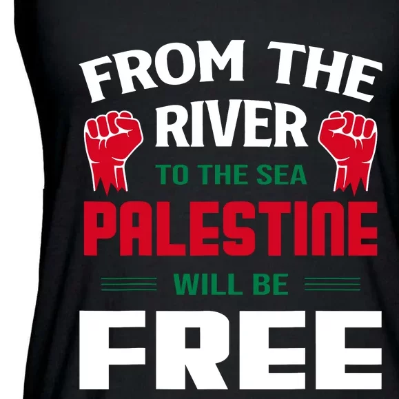 Free Palestine Arabic Support Palestine And Keffiyeh Palesti Ladies Essential Flowy Tank