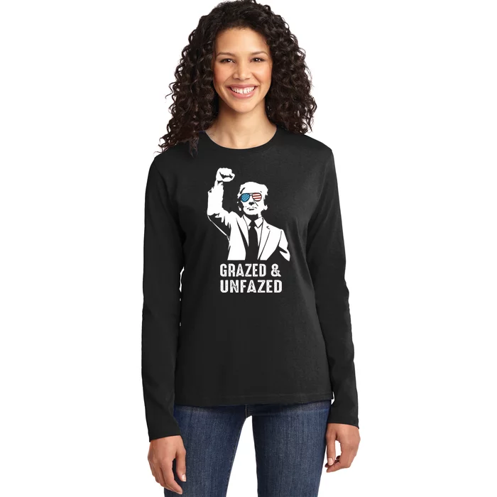 Fist Pump American Patriot Grazed And Unfazed Ladies Long Sleeve Shirt