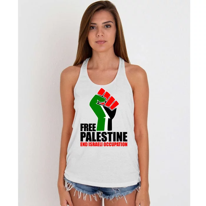 Free Palestine And End Israeli Occupation Women's Knotted Racerback Tank