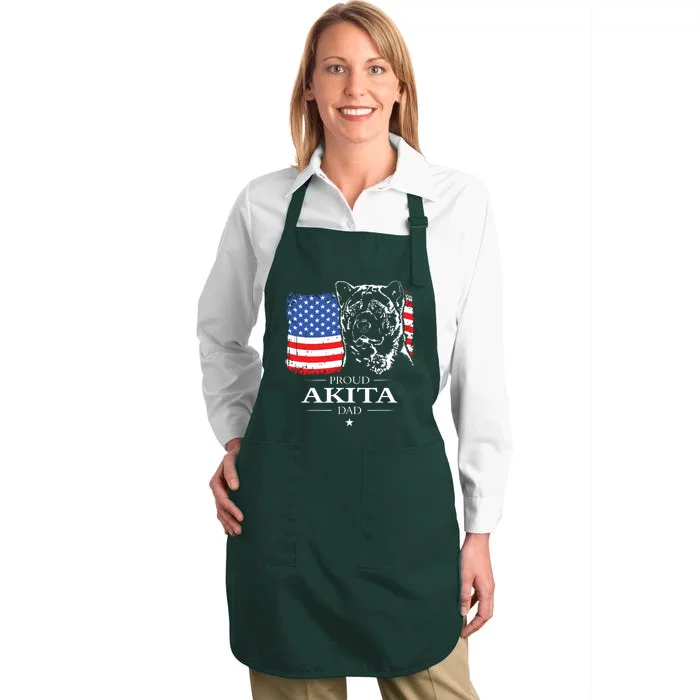 Funny Proud Akita Dad American Flag Patriotic Dog Gift Full-Length Apron With Pocket