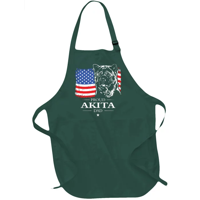 Funny Proud Akita Dad American Flag Patriotic Dog Gift Full-Length Apron With Pocket