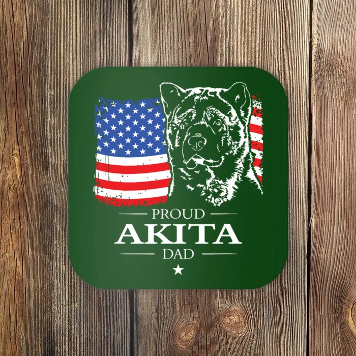 Funny Proud Akita Dad American Flag Patriotic Dog Gift Coaster