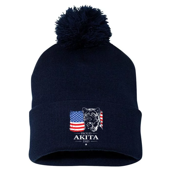 Funny Proud Akita Dad American Flag Patriotic Dog Gift Pom Pom 12in Knit Beanie