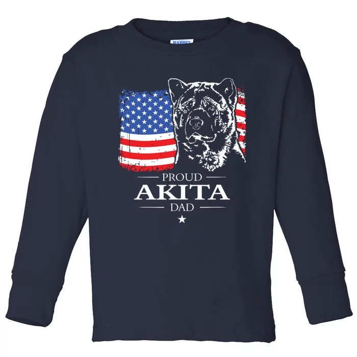 Funny Proud Akita Dad American Flag Patriotic Dog Gift Toddler Long Sleeve Shirt