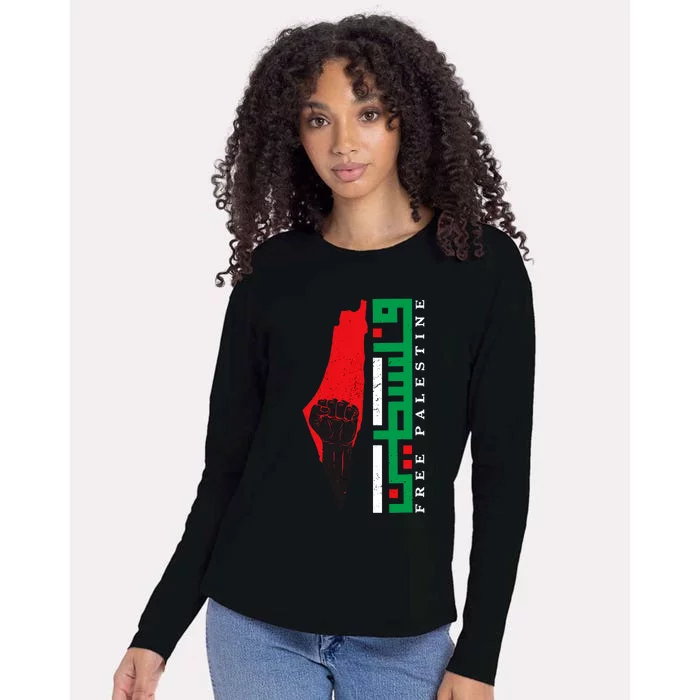 Free Palestine Arabic Support Palestine And Gaza Jerusalem Womens Cotton Relaxed Long Sleeve T-Shirt