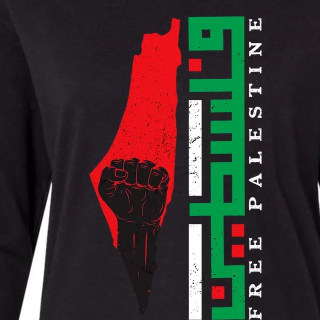 Free Palestine Arabic Support Palestine And Gaza Jerusalem Womens Cotton Relaxed Long Sleeve T-Shirt