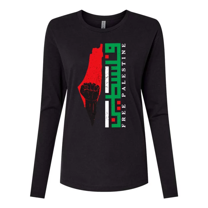 Free Palestine Arabic Support Palestine And Gaza Jerusalem Womens Cotton Relaxed Long Sleeve T-Shirt