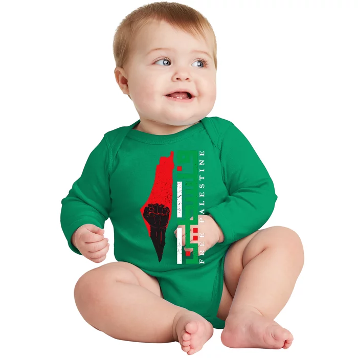 Free Palestine Arabic Support Palestine And Gaza Jerusalem Baby Long Sleeve Bodysuit