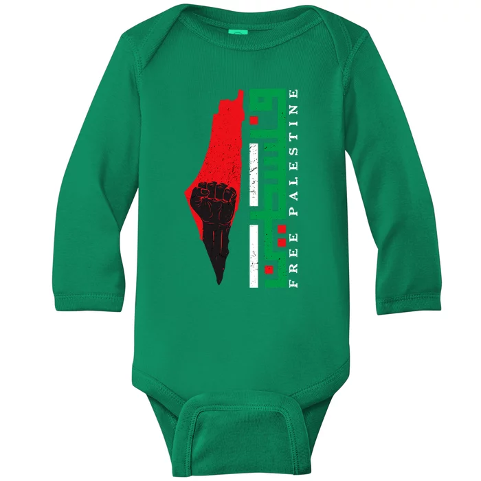 Free Palestine Arabic Support Palestine And Gaza Jerusalem Baby Long Sleeve Bodysuit